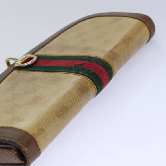GUCCI GG Canvas Web Sherry Line Clutch Bag Beige Red Green Auth fm3664 - Picture 5 of 16